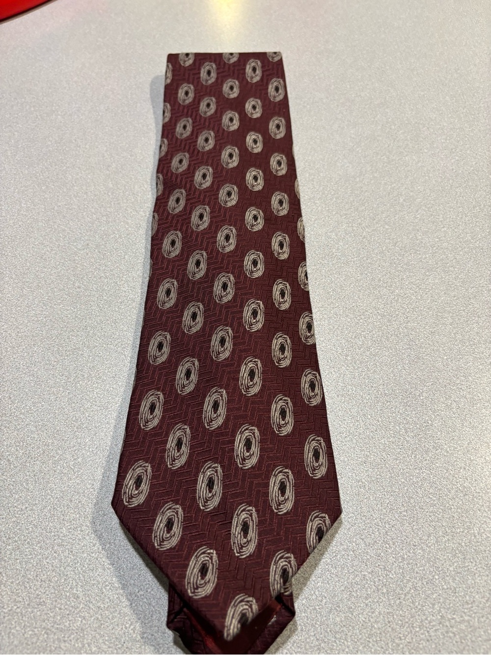 Giorgio Armani-Tie-Burgundy with Beige Circular Motif